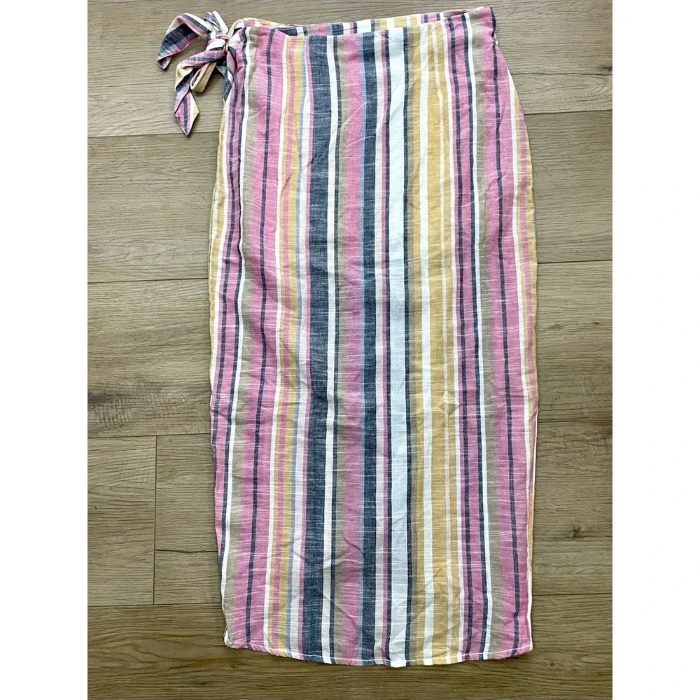 Free People Aubrey Sarong Wrap Midi Skirt Striped Multicolor NWOT Size 8